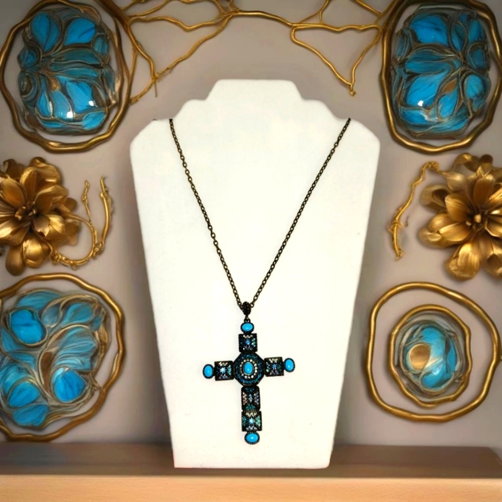 Elegant Turquoise Cross Necklace